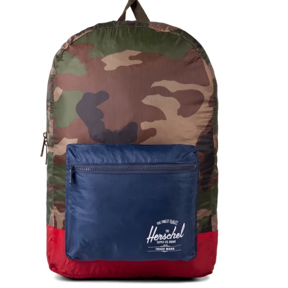 Herschel Woodland Packable Daypack Camo/Navy/ Red - Picture 1 of 10
